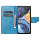 For Motorola Moto G22 Butterfly Flower Pattern Leather Phone Case(Blue)
