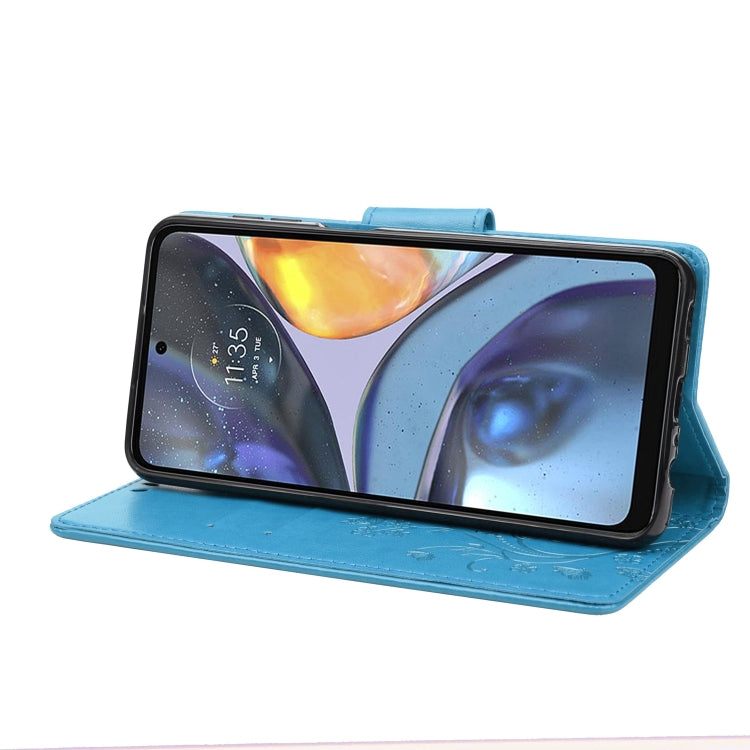 For Motorola Moto G22 Butterfly Flower Pattern Leather Phone Case(Blue)