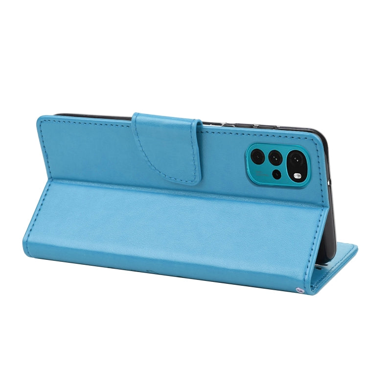 For Motorola Moto G22 Butterfly Flower Pattern Leather Phone Case(Blue)