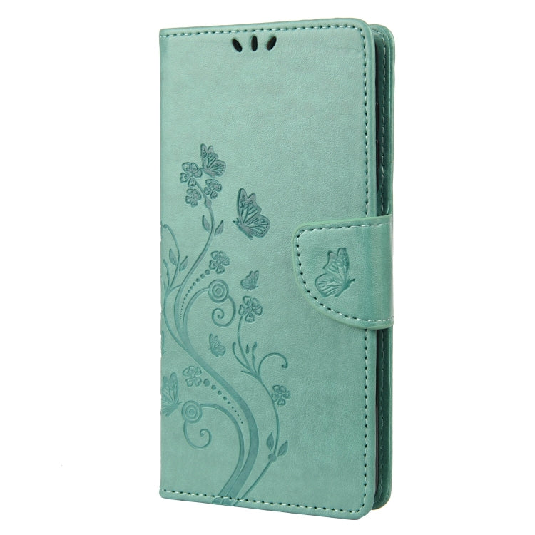 For Motorola Moto G22 Butterfly Flower Pattern Leather Phone Case(Green)