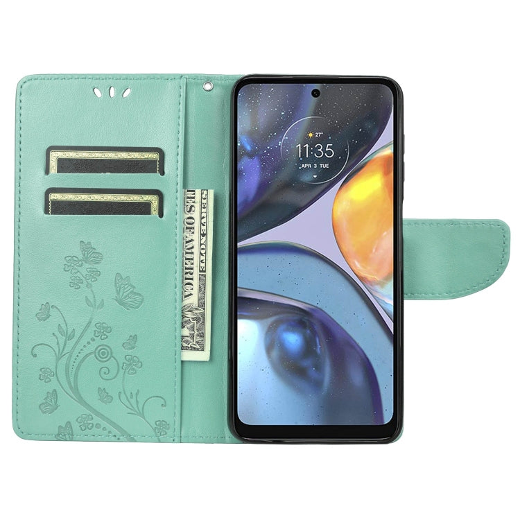 For Motorola Moto G22 Butterfly Flower Pattern Leather Phone Case(Green)