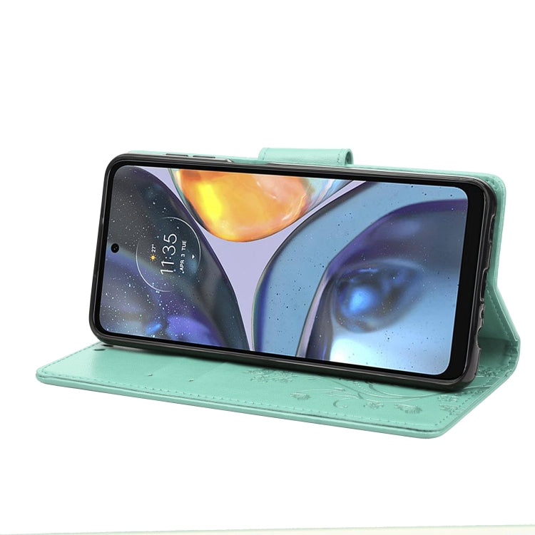For Motorola Moto G22 Butterfly Flower Pattern Leather Phone Case(Green)