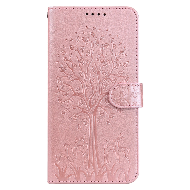 For Motorola Moto G60 Tree & Deer Pattern Pressed Printing Horizontal Flip Leather Phone Case(Pink)