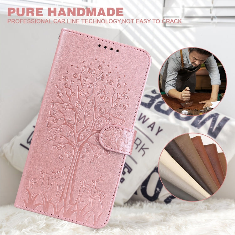For Motorola Moto G60 Tree & Deer Pattern Pressed Printing Horizontal Flip Leather Phone Case(Pink)