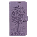 For Motorola Moto G60 Tree & Deer Pattern Pressed Printing Horizontal Flip Leather Phone Case(Purple)