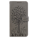 For Motorola Moto G60 Tree & Deer Pattern Pressed Printing Horizontal Flip Leather Phone Case(Grey)