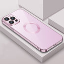9D Electroplated Edge Lens Film Clear PC + TPU Shockproof Case For iPhone 13 Pro(Pink)