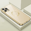 9D Electroplated Edge Lens Film Clear PC + TPU Shockproof Case For iPhone 13 Pro(Gold)
