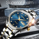JIN SHI DUN 8813 Fashion Waterproof Luminous Automatic Mechanical Watch, Style:Men(Silver Gold Blue)