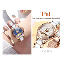 JIN SHI DUN 8831 Women Fashion Diamond Hollowed Waterproof Ceramic Mechanical Watch(White)