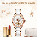 JIN SHI DUN 8831 Women Fashion Diamond Hollowed Waterproof Ceramic Mechanical Watch(White)