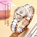 JIN SHI DUN 8831 Women Fashion Diamond Hollowed Waterproof Ceramic Mechanical Watch(White)