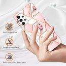 For Samsung Galaxy A23 5G / 4G Electroplating Splicing Marble Flower Pattern TPU Shockproof Phone Case(Pink Flower)