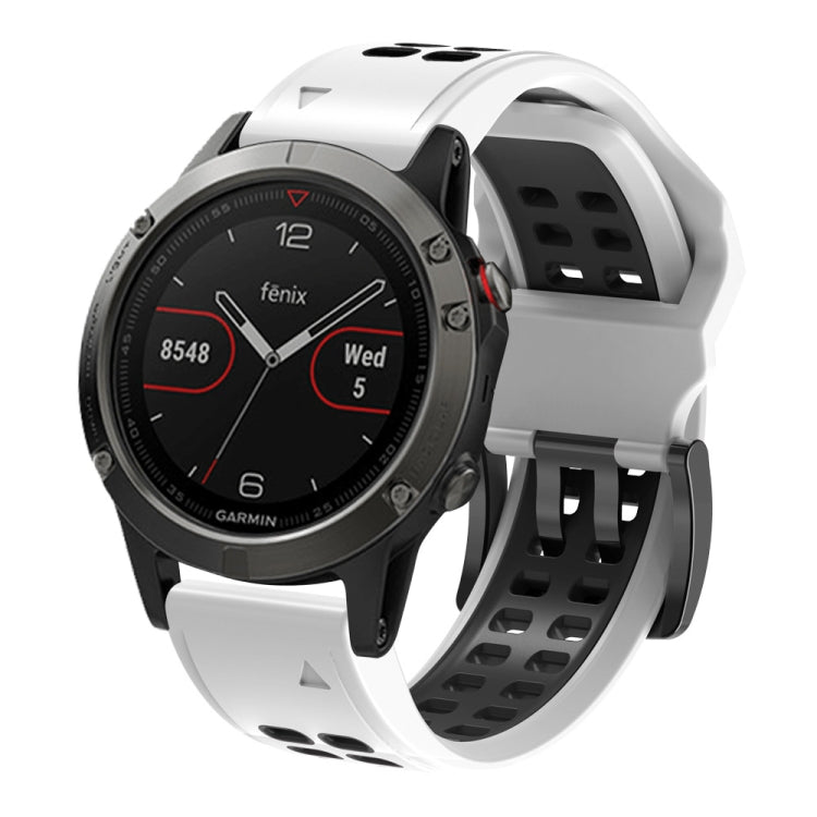For Garmin Fenix 6X Quick Release Double Row Silicone Watch Band(White Black)