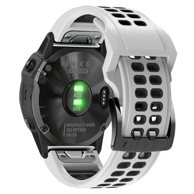 For Garmin Fenix 6X Quick Release Double Row Silicone Watch Band(White Black)