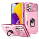 For Samsung Galaxy A13 4G Card Ring Holder PC + TPU Phone Case(Pink+Wine Red)