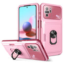 For Xiaomi Redmi Note 10 4G Card Ring Holder PC + TPU Phone Case(Pink+Wine Red)