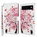 For Google Pixel 6a 3D Painting Pattern TPU + PU Leather Phone Case(Cat Under The Tree)