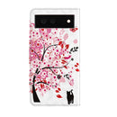 For Google Pixel 6a 3D Painting Pattern TPU + PU Leather Phone Case(Cat Under The Tree)