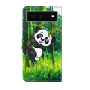 For Google Pixel 6a 3D Painting Pattern TPU + PU Leather Phone Case(Panda Climbing Bamboo)