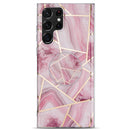 For Samsung Galaxy A33 5G IMD Marble TPU Phone Case with Folding Holder(Rose Red)