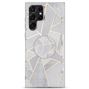 For Samsung Galaxy A33 5G IMD Marble TPU Phone Case with Folding Holder(Grey)