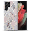 For Samsung Galaxy A33 5G IMD Marble TPU Phone Case with Folding Holder(Light Pink Grey)