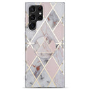 For Samsung Galaxy A33 5G IMD Marble TPU Phone Case with Folding Holder(Light Pink Grey)