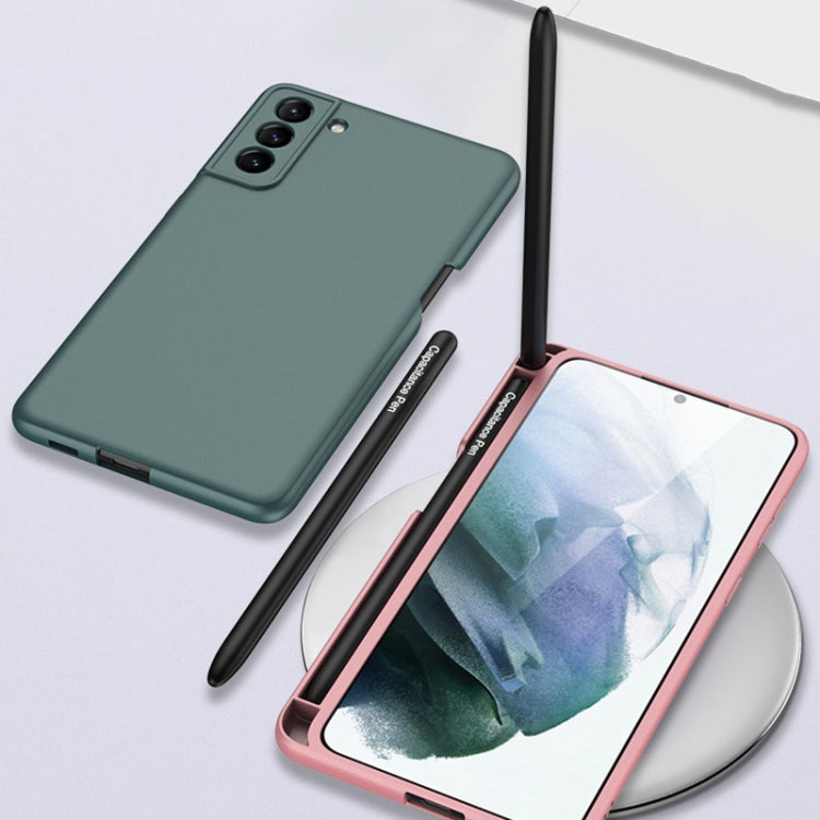 For Samsung Galaxy S21 Ultra 5G GKK Ultra-thin Skin Feel Phone Case with Side Pen Slot & Stylus(Forest Green)