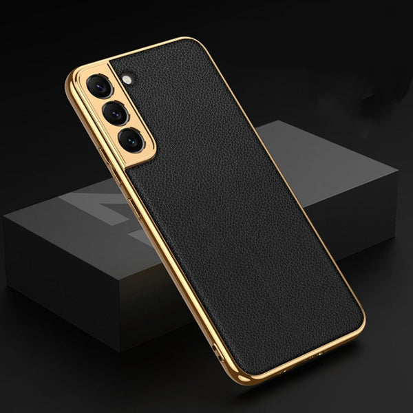 For Samsung Galaxy S22 5G GKK Plating TPU + Leather Full Coverage Phone Case(Black)