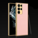 For Samsung Galaxy S22 Ultra 5G GKK Plating TPU + Leather Full Coverage Phone Case(Pink)