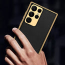 For Samsung Galaxy S22 Ultra 5G GKK Plating TPU + Leather Full Coverage Phone Case(Black)