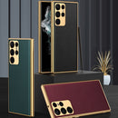 For Samsung Galaxy S22 Ultra 5G GKK Plating TPU + Leather Full Coverage Phone Case(Forest Green)