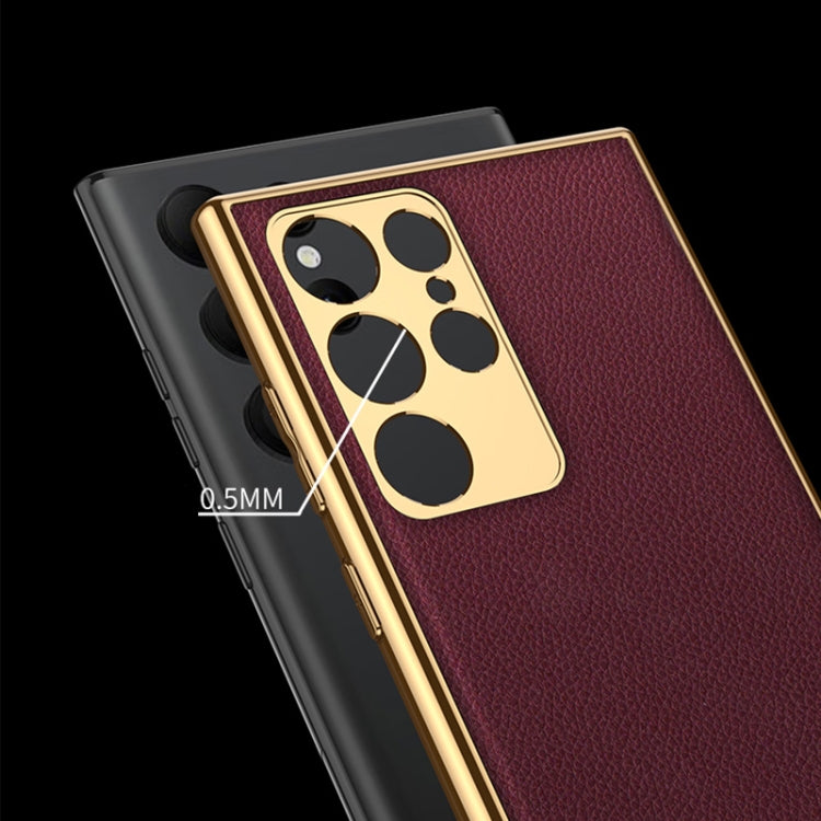 For Samsung Galaxy S22 Ultra 5G GKK Plating TPU + Leather Full Coverage Phone Case(Forest Green)