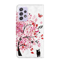For Samsung Galaxy A13 4G 3D Painting Pattern TPU + PU Leather Phone Case(Cat Under The Tree)