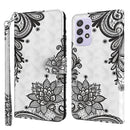 For Samsung Galaxy A13 4G 3D Painting Pattern TPU + PU Leather Phone Case(Diagonal Black Flower)