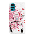For Motorola Moto G22 3D Painting Pattern TPU + PU Leather Phone Case(Cat Under The Tree)