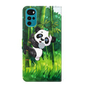 For Motorola Moto G22 3D Painting Pattern TPU + PU Leather Phone Case(Panda Climbing Bamboo)