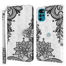 For Motorola Moto G22 3D Painting Pattern TPU + PU Leather Phone Case(Diagonal Black Flower)