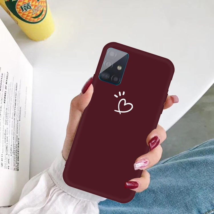 For Galaxy A51 Love Heart Pattern Frosted TPU Protective Case(Wine Red)