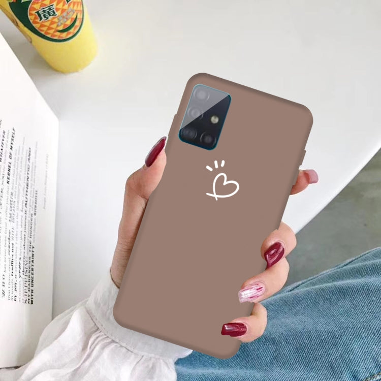 For Galaxy A51 Love Heart Pattern Frosted TPU Protective Case(Khaki)
