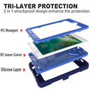 For iPad Mini 5 / 4 Contrast Color Silicone + PC Combination Case with Holder(Navy Blue + Blue)