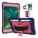 For iPad Mini 5 / 4 Contrast Color Silicone + PC Combination Case with Holder(Navy Blue + Rose Red)