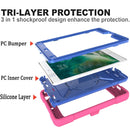 For iPad Mini 5 / 4 Contrast Color Silicone + PC Combination Case with Holder(Rose Red + Blue)