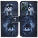 For OPPO Realme C31 Coloured Drawing Leather Phone Case(Wolf and Dog)