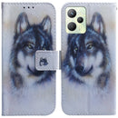 For OPPO Realme C35 Coloured Drawing Leather Phone Case(White Wolf)