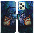 For OPPO Realme C35 Coloured Drawing Leather Phone Case(Oil Painting Owl)