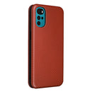 For Motorola Moto G22 Carbon Fiber Texture Horizontal Flip Leather Phone Case(Brown)