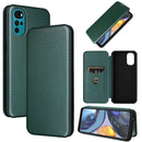 For Motorola Moto G22 Carbon Fiber Texture Horizontal Flip Leather Phone Case(Green)