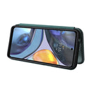 For Motorola Moto G22 Carbon Fiber Texture Horizontal Flip Leather Phone Case(Green)